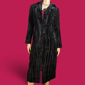 Y2K Guess Black Velvet Long Jacket Trench Coat Size S Gothic Witchy Whimsigoth